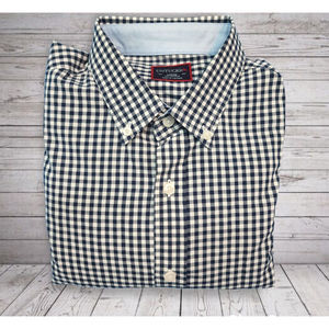 UNTUCKit Men's Long Sleeve Button Shirt Navy Blue White Check Size L
